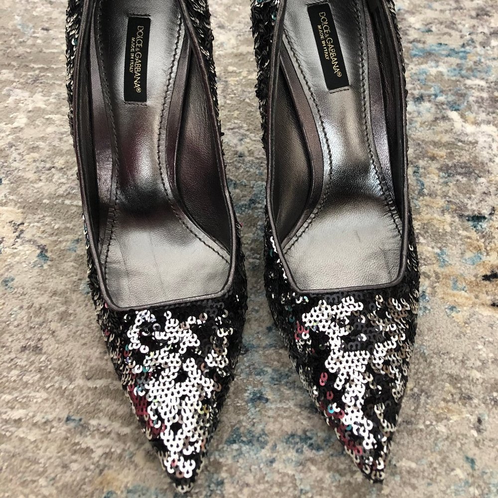 Dolce & Gabbana Silver Pointed Sequin Heels